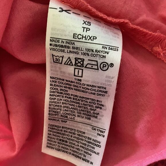 Gap Bib Dress Split Neck Swing Style Pink Floral Print Puffy 3/4 Sleeve XS - Picture 8 of 9